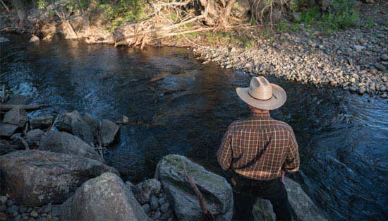 A farmer and landowner looks over the river we helped to conserve and restore