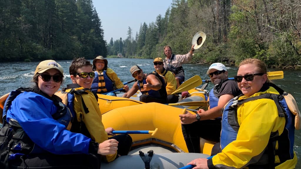 McKenzie Watershed Council staff on float trip down the McKenzie River. Photo courtesy of McKenzie Watershed Council.